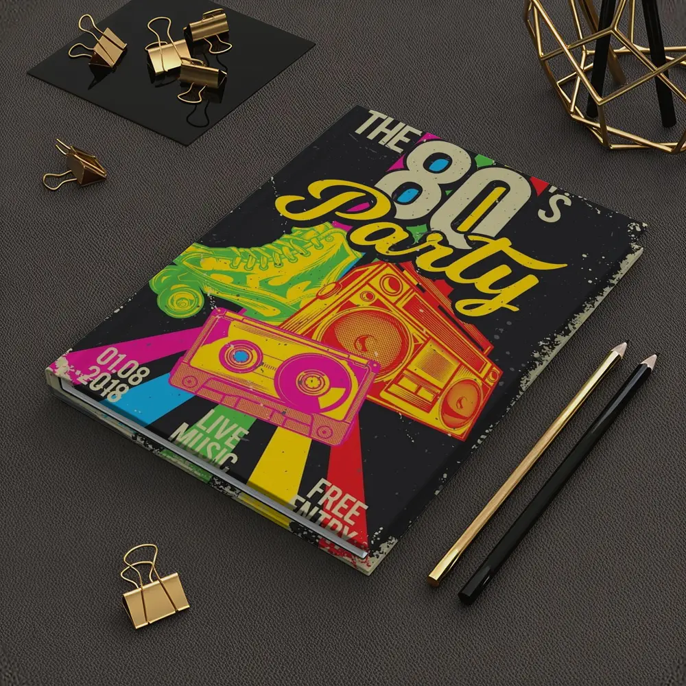 Retro Eighties Party Boombox Roller Skates Art – Notebooks