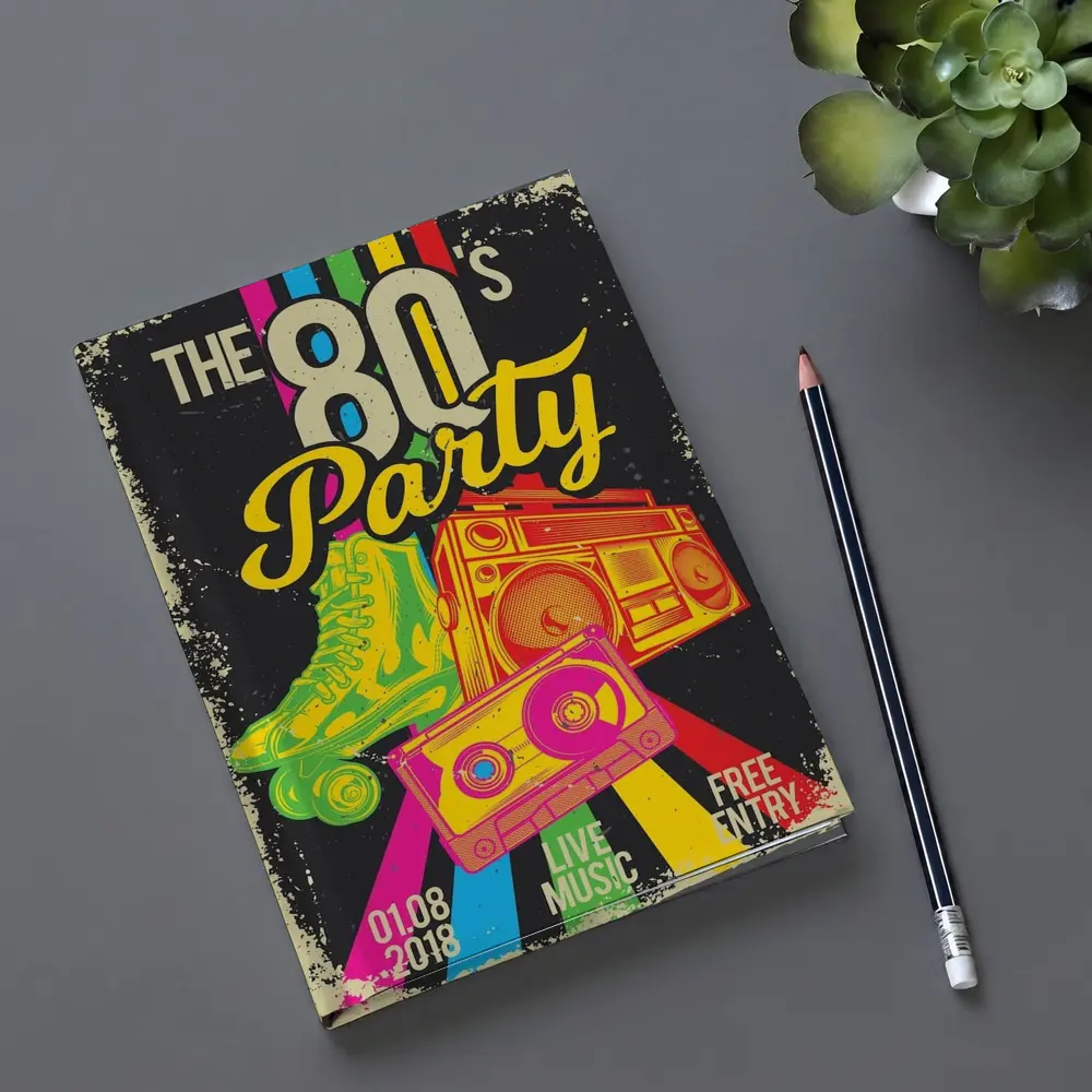 Retro Eighties Party Boombox Roller Skates Art – Notebooks