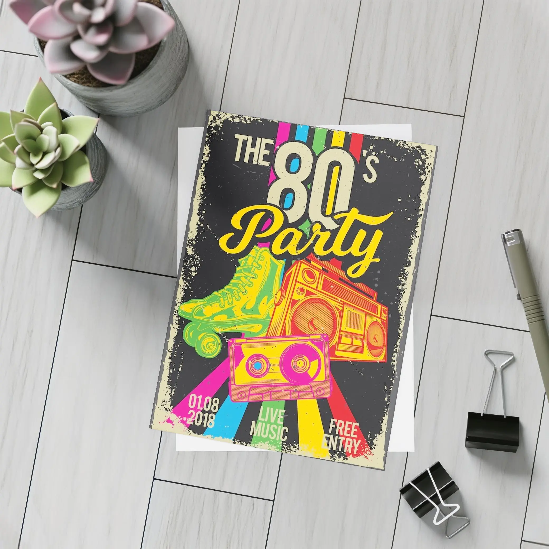 Retro Eighties Party Boombox Roller Skates Art – Postcards