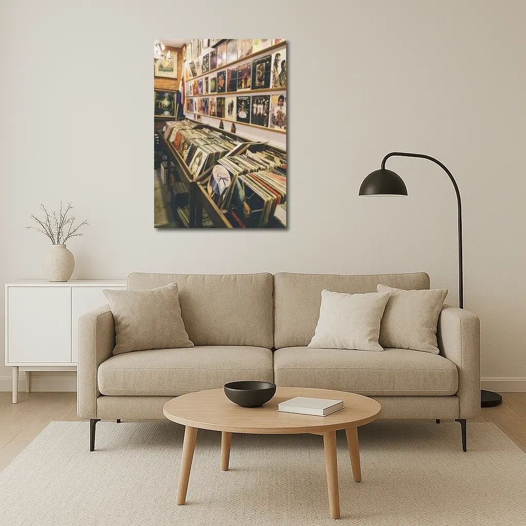 Vintage Vinyl Record Shop Interior Scene – Wall Art