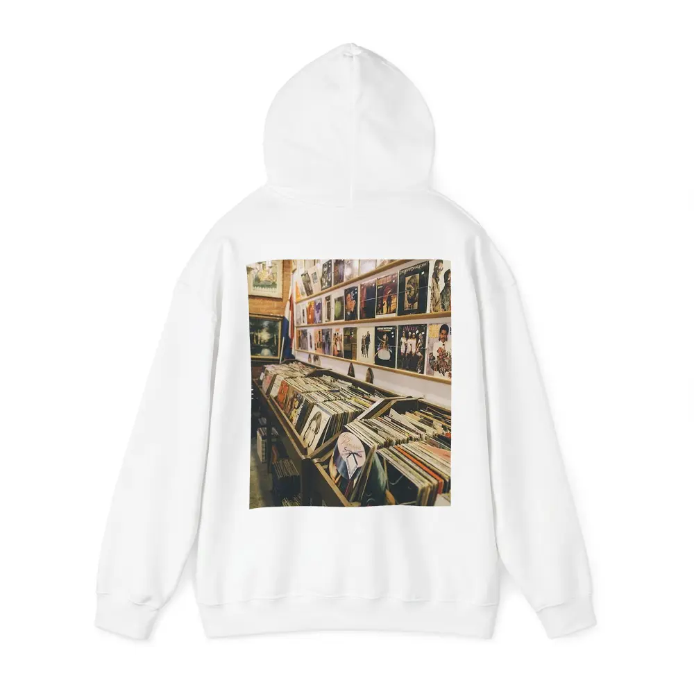 Vintage Vinyl Record Shop Interior Scene – Hoodies