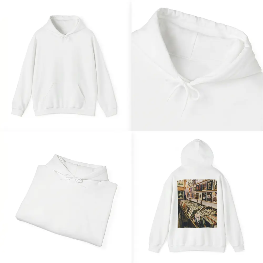 Vintage Vinyl Record Shop Interior Scene – Hoodies