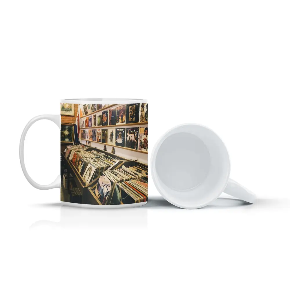 Vintage Vinyl Record Shop Interior Scene – Mugs