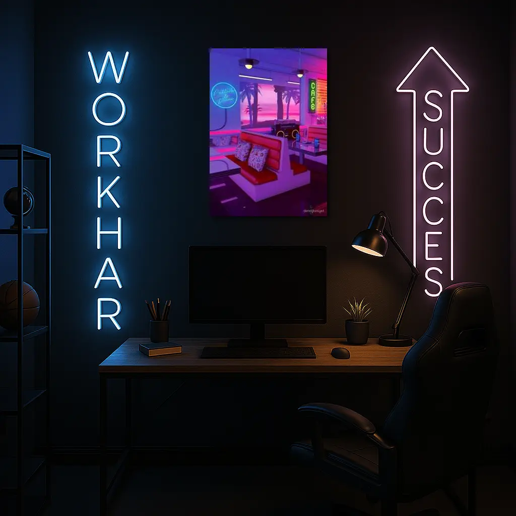 Retro Neon Diner Cafe Synthwave Interior Art – Wall Art