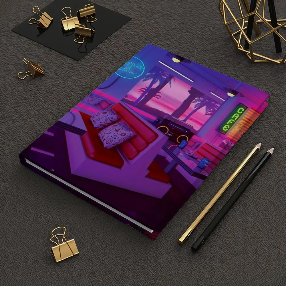 Retro Neon Diner Cafe Synthwave Interior Art – Notebooks