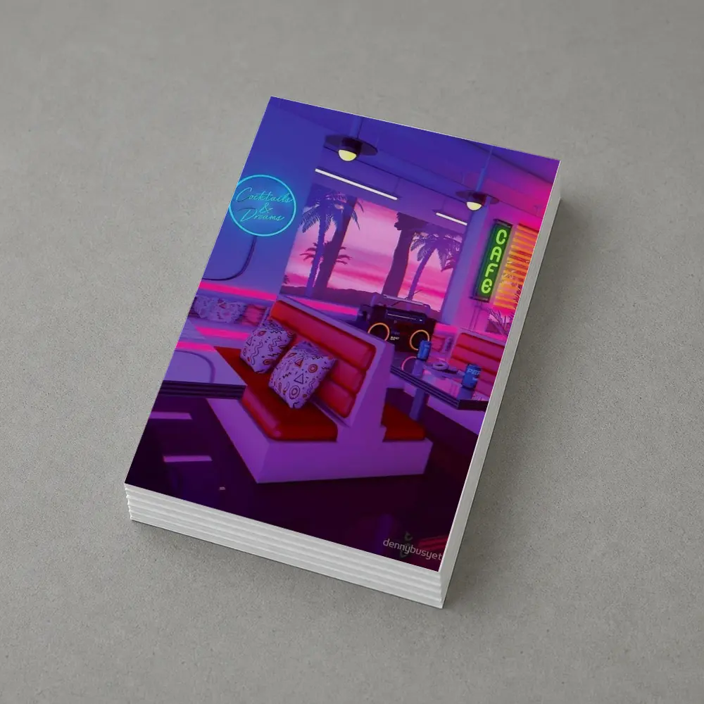 Retro Neon Diner Cafe Synthwave Interior Art – Postcards