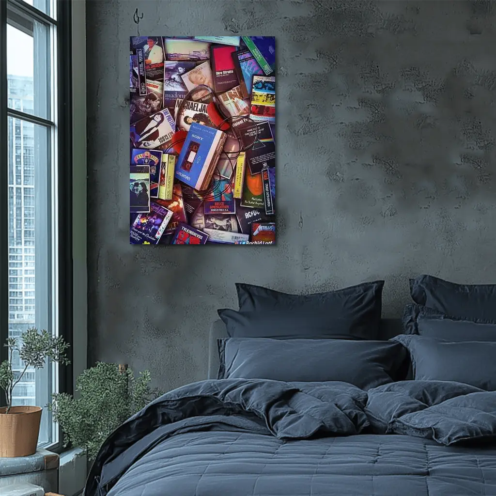 Retro Cassette Tapes Music Collection Flat Lay – Wall Art