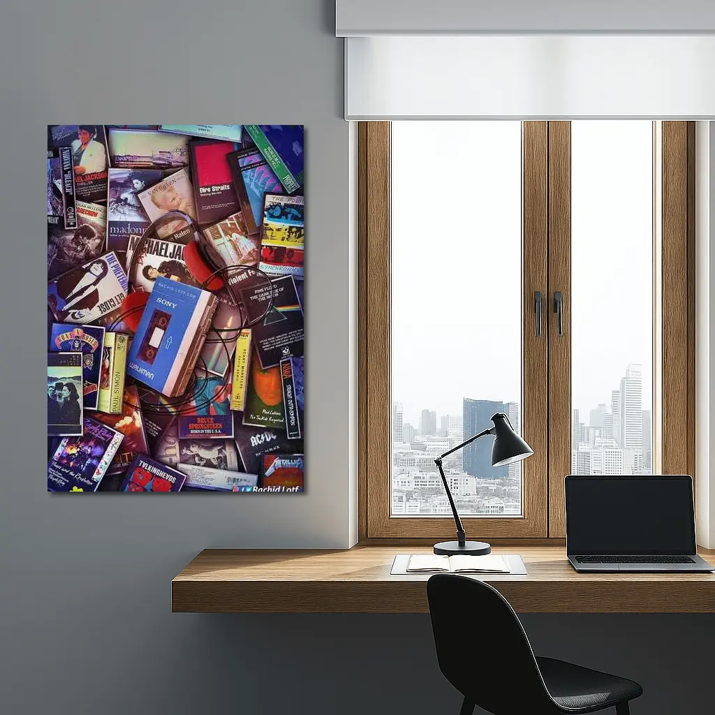 Retro Cassette Tapes Music Collection Flat Lay – Wall Art