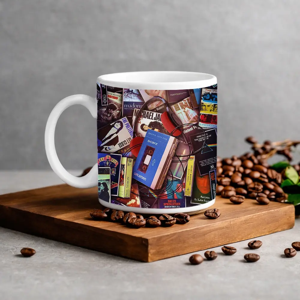 Retro Cassette Tapes Music Collection Flat Lay – Mugs