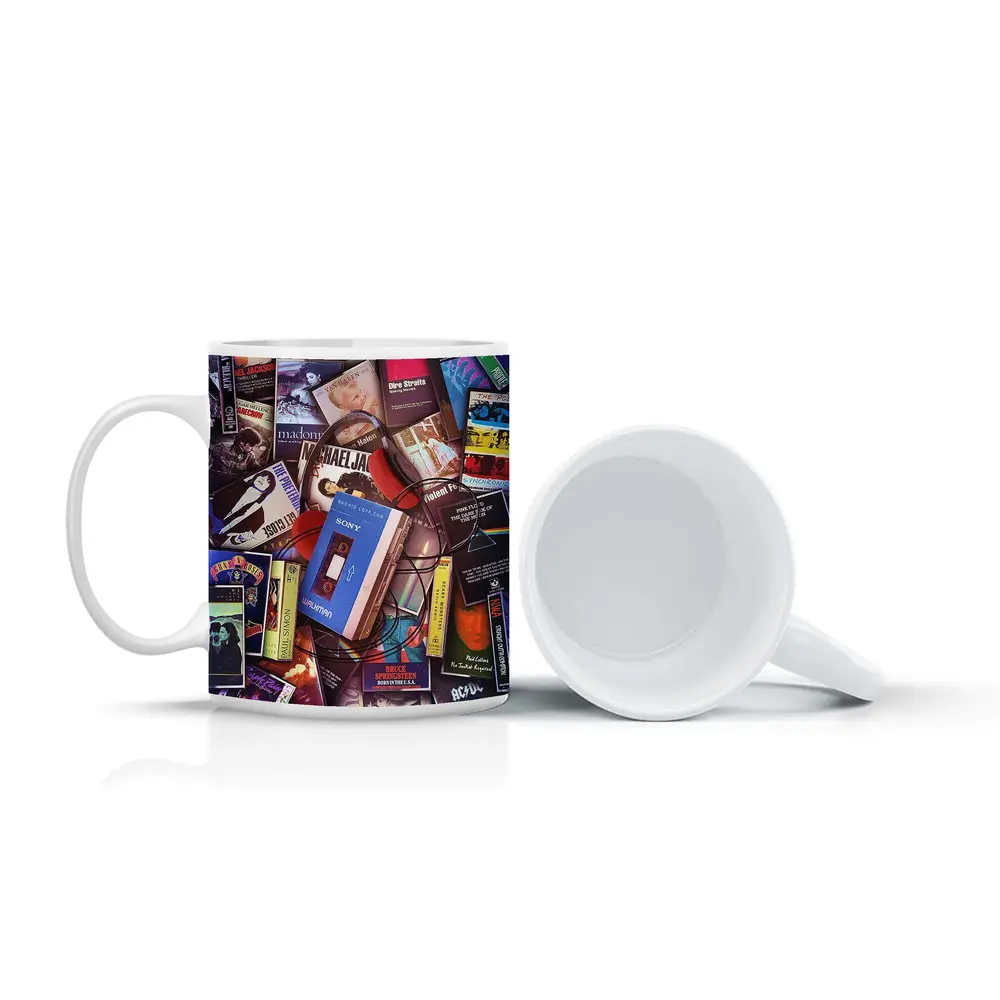 Retro Cassette Tapes Music Collection Flat Lay – Mugs