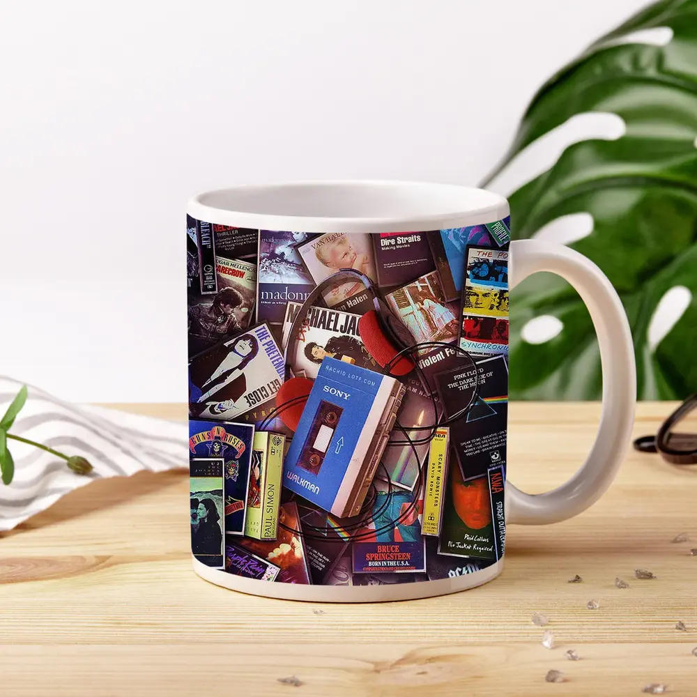 Retro Cassette Tapes Music Collection Flat Lay – Mugs