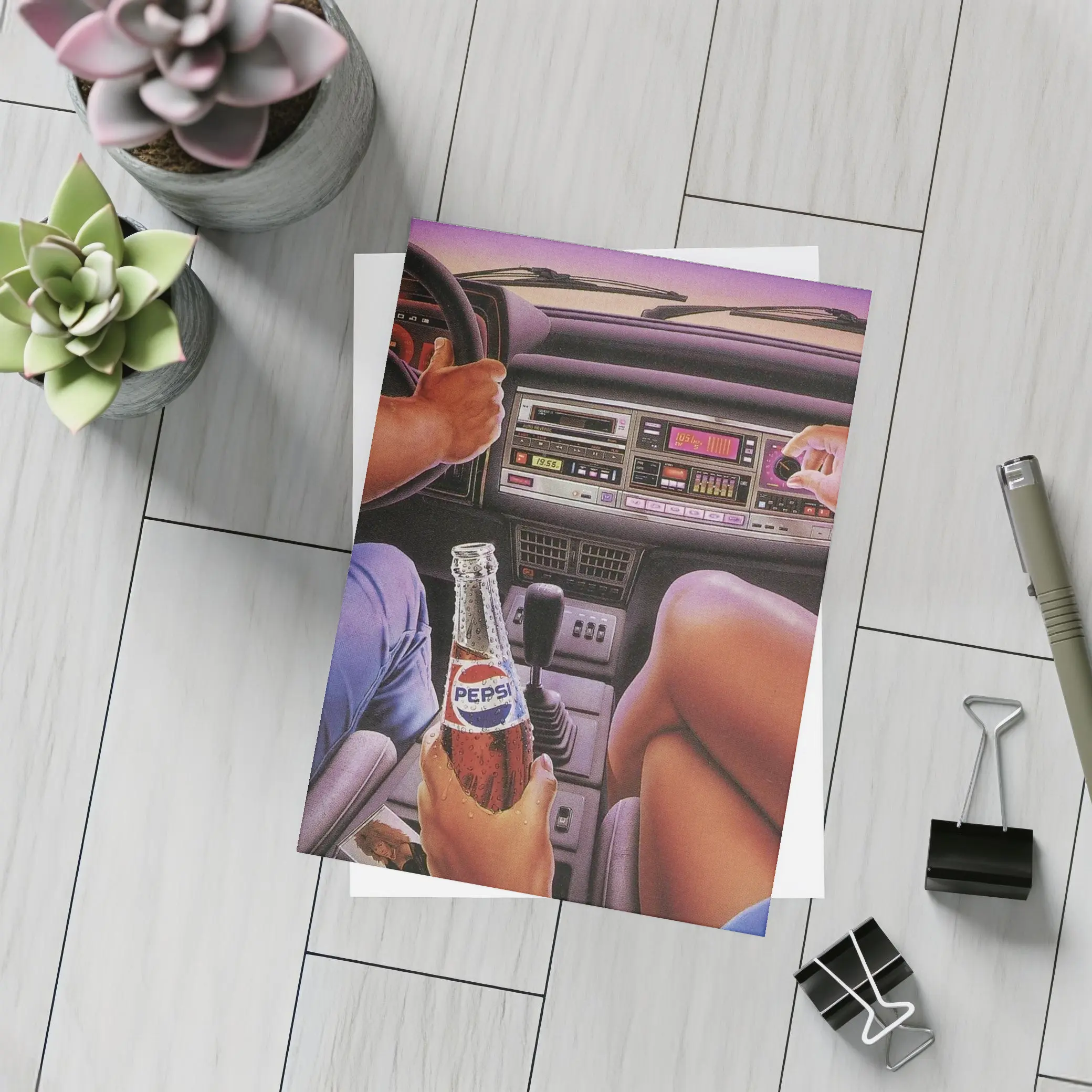 Retro Eighties Car Interior Pepsi Illustration – Postcards