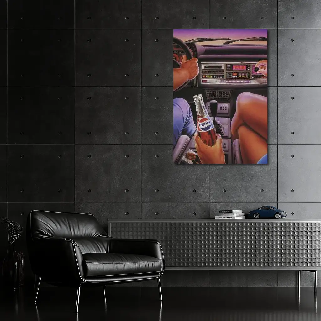Retro Eighties Car Interior Pepsi Illustration – Wall Art