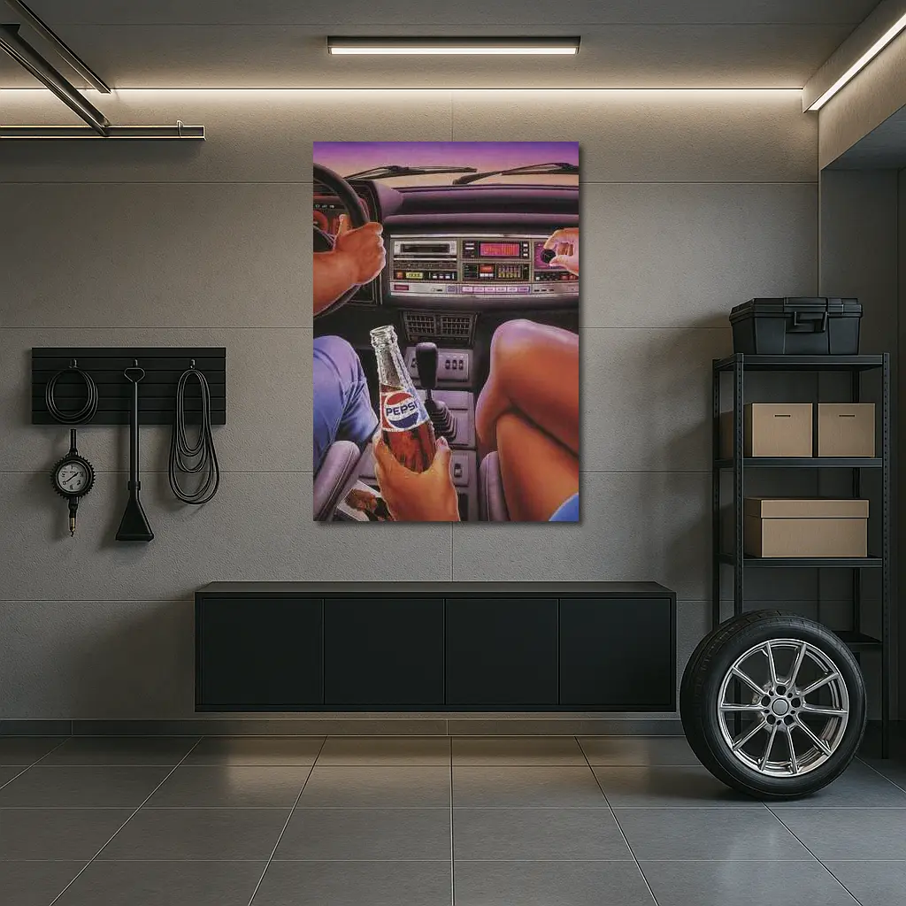 Retro Eighties Car Interior Pepsi Illustration – Wall Art