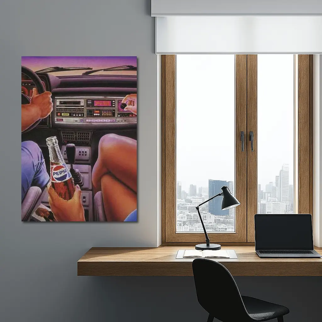 Retro Eighties Car Interior Pepsi Illustration – Wall Art