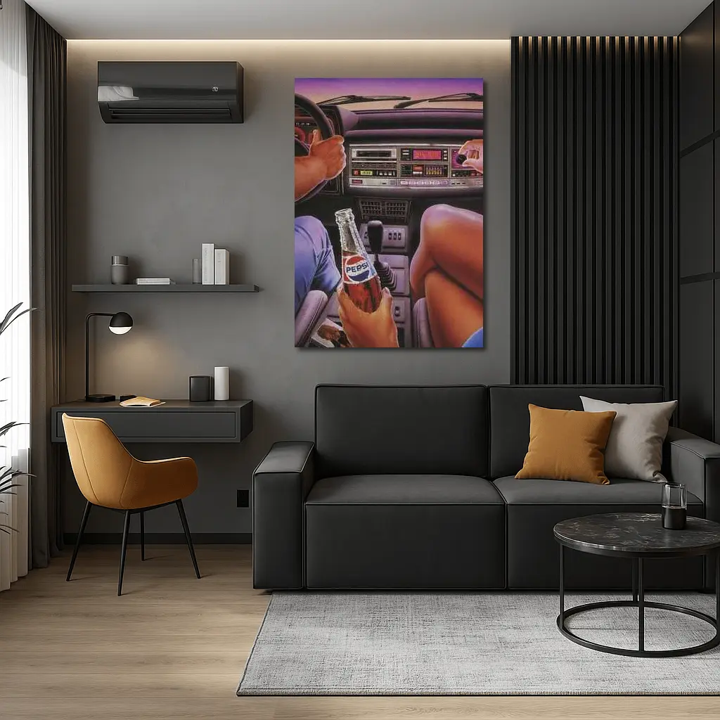 Retro Eighties Car Interior Pepsi Illustration – Wall Art