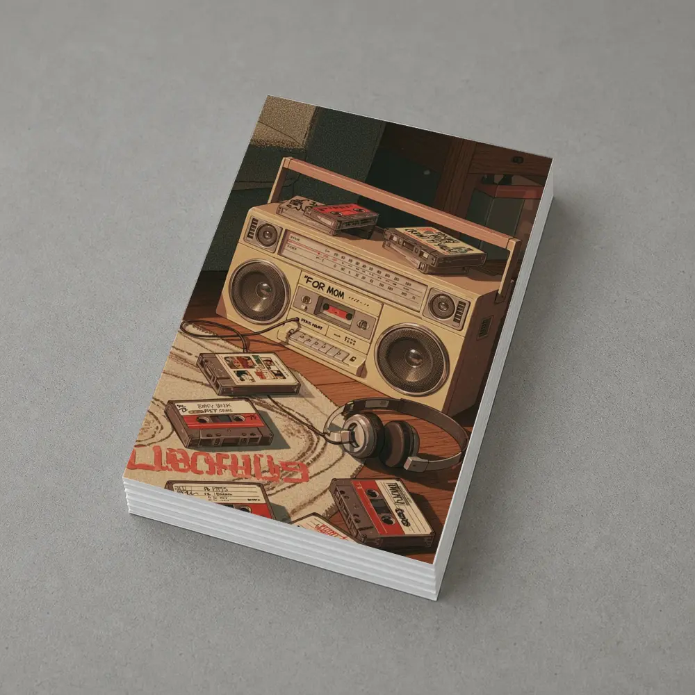 Retro Boombox Cassette Tapes Floor Scene – Postcards