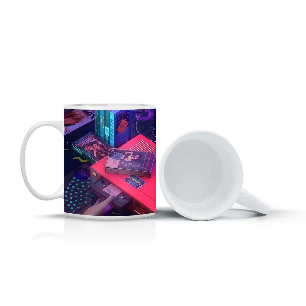 Retro VHS Tapes Neon Eighties Room Scene – Mugs