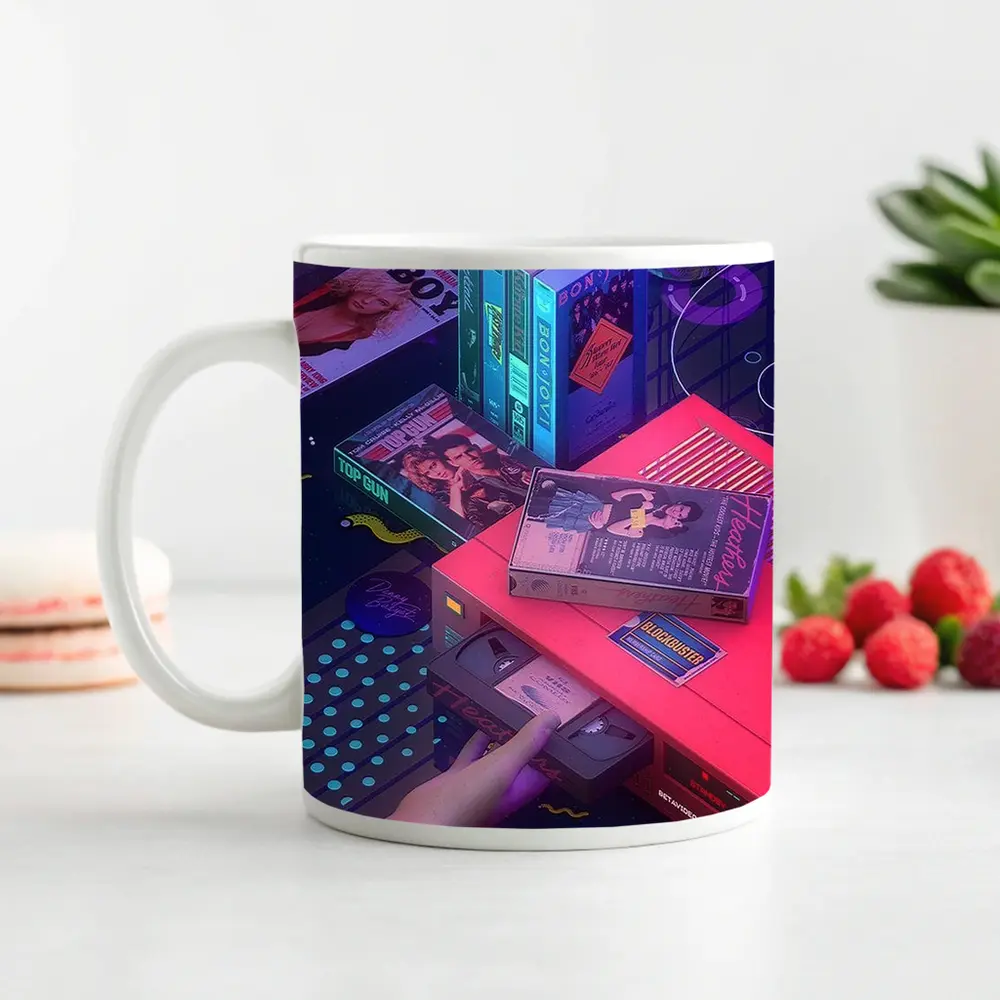Retro VHS Tapes Neon Eighties Room Scene – Mugs