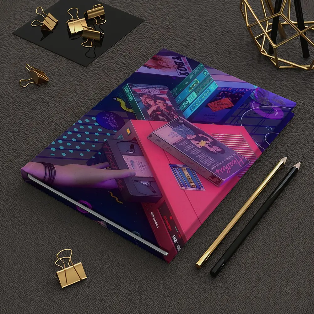 Retro VHS Tapes Neon Eighties Room Scene – Notebooks