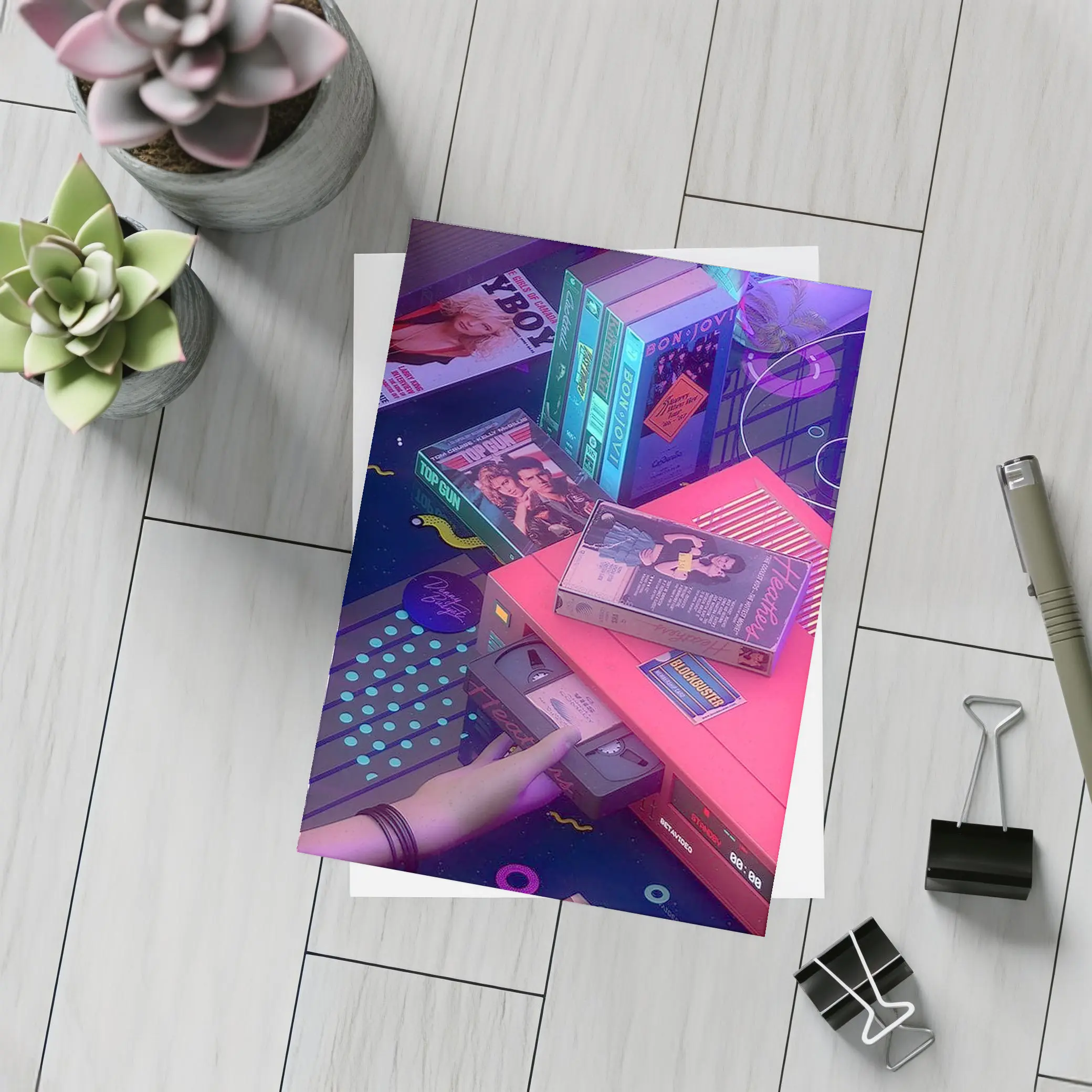 Retro VHS Tapes Neon Eighties Room Scene – Postcards