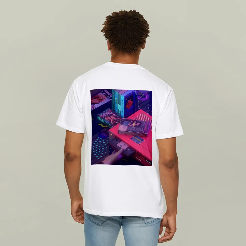 Retro VHS Tapes Neon Eighties Room Scene – T-Shirts