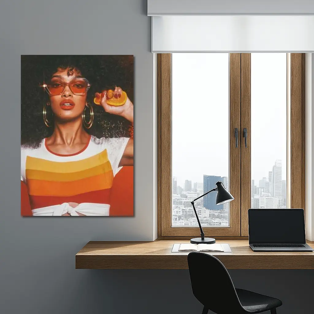 Retro Seventies Woman With Orange Sunglasses – Wall Art