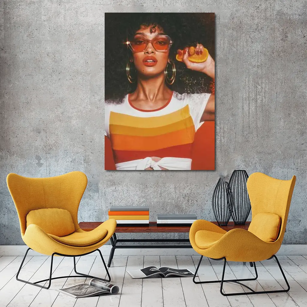 Retro Seventies Woman With Orange Sunglasses – Wall Art