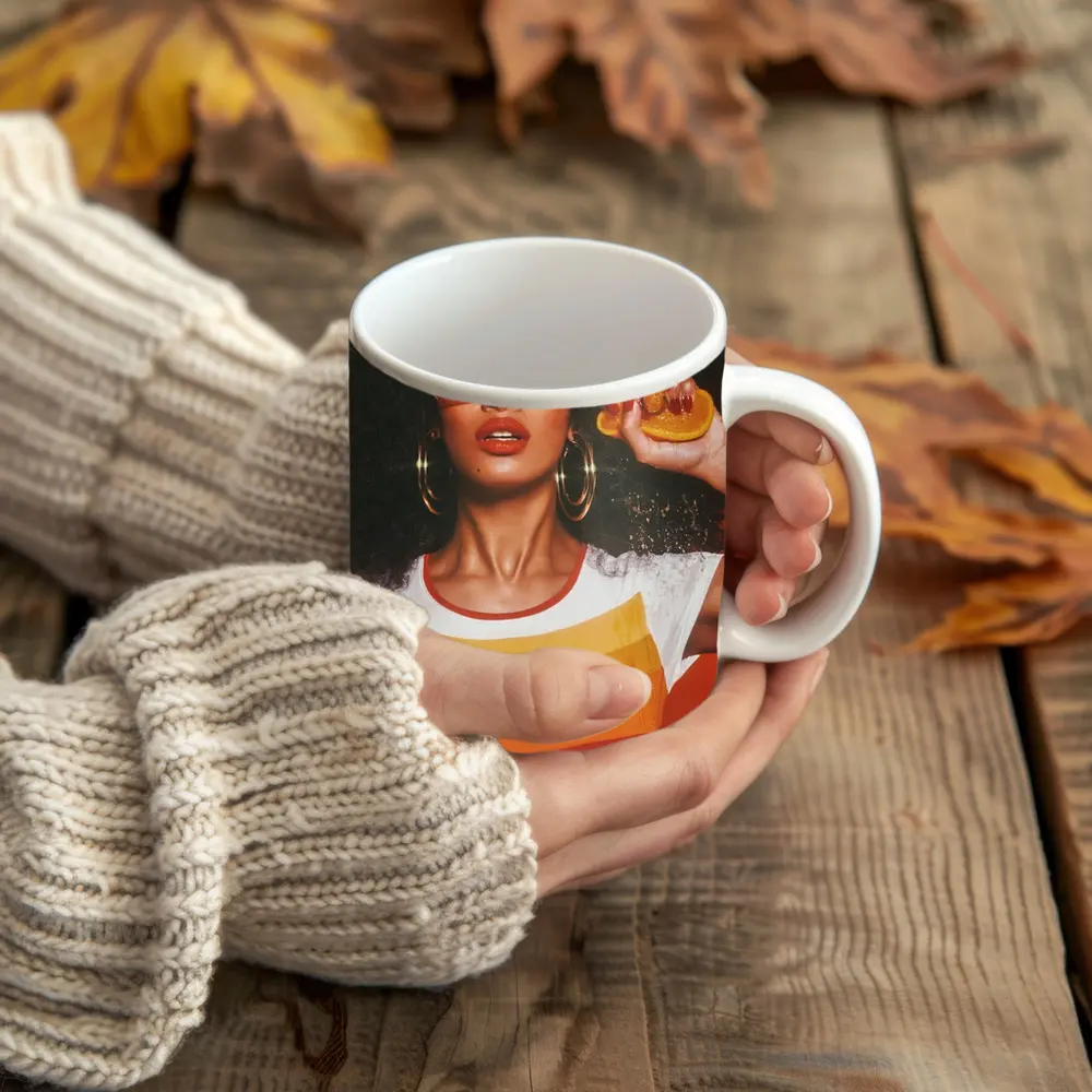 Retro Seventies Woman With Orange Sunglasses – Mugs