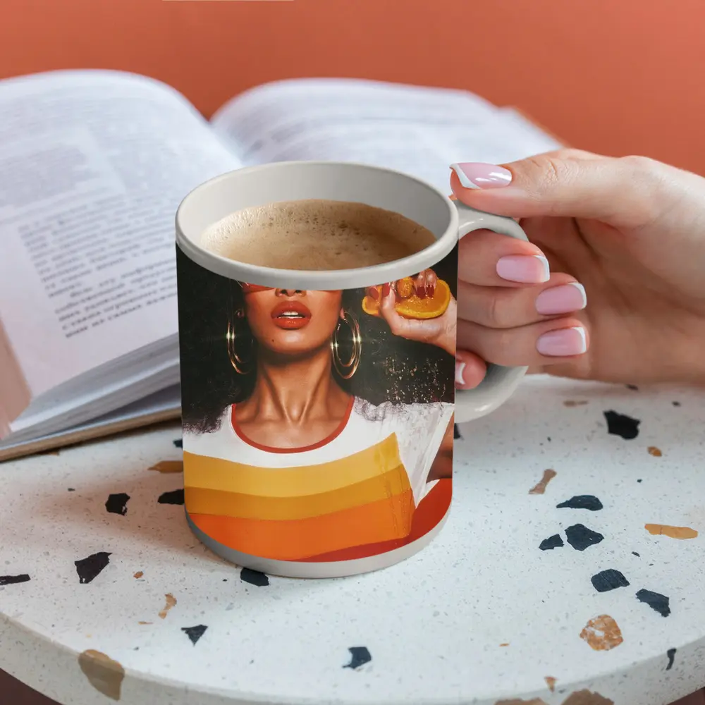 Retro Seventies Woman With Orange Sunglasses – Mugs