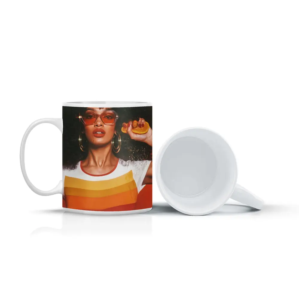 Retro Seventies Woman With Orange Sunglasses – Mugs