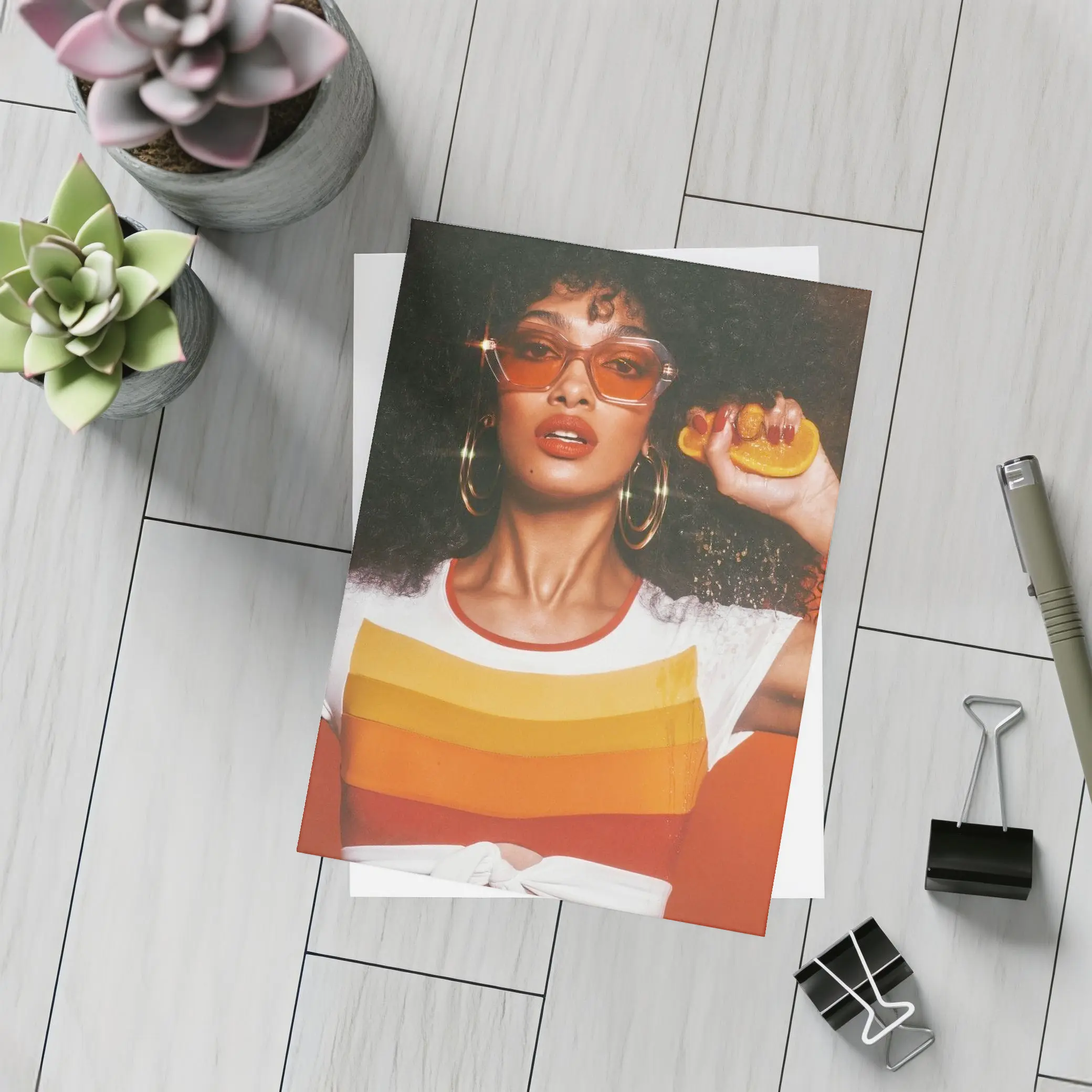 Retro Seventies Woman With Orange Sunglasses – Postcards