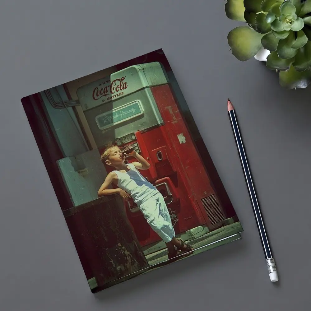 Boy Drinking Soda Vintage Coca Cola Machine – Notebooks