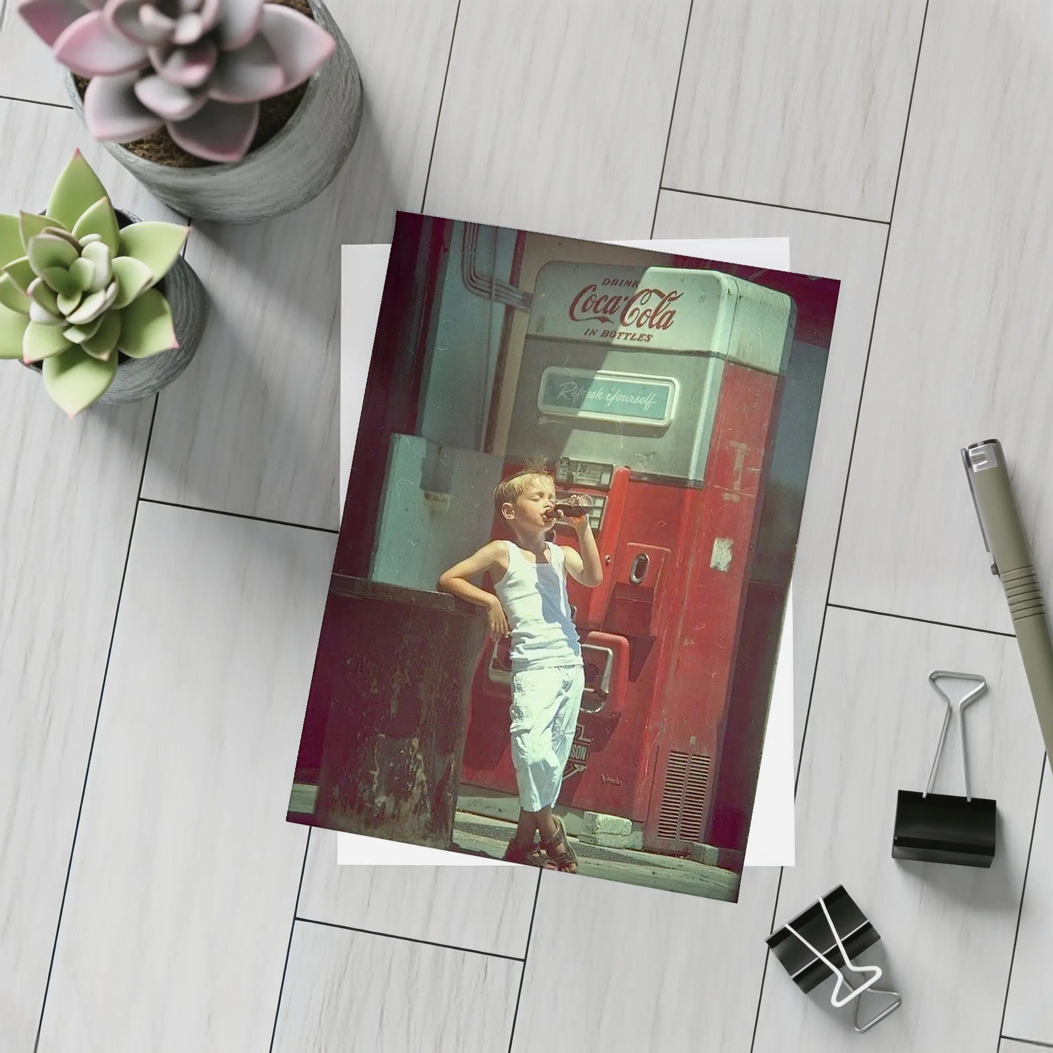 Boy Drinking Soda Vintage Coca Cola Machine – Postcards