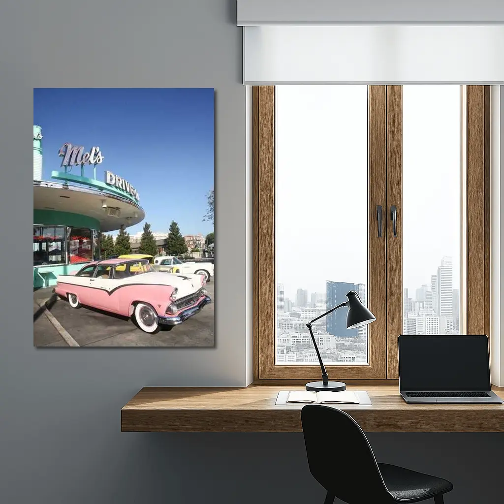 Pink Ford Crown Victoria at Mels Diner – Wall Art