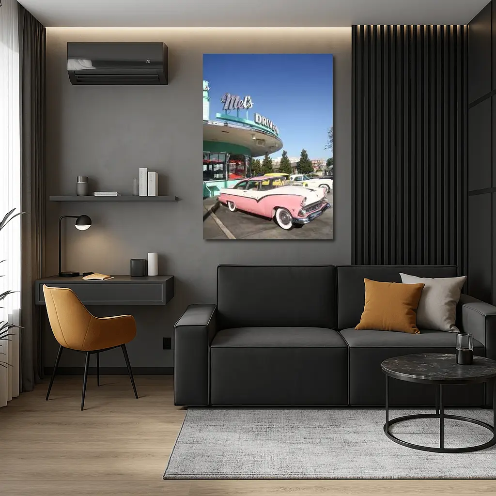 Pink Ford Crown Victoria at Mels Diner – Wall Art