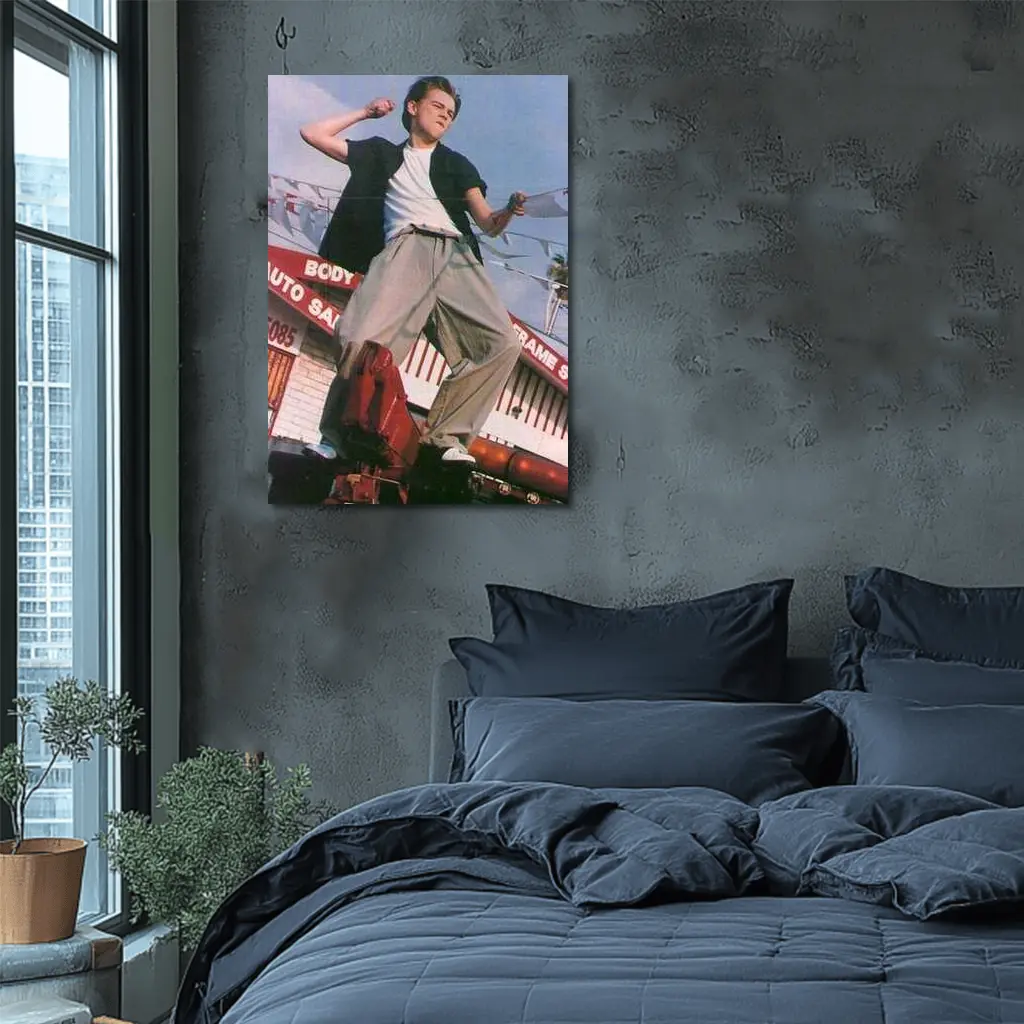 Young Man Posing Outdoors Auto Shop Background – Wall Art
