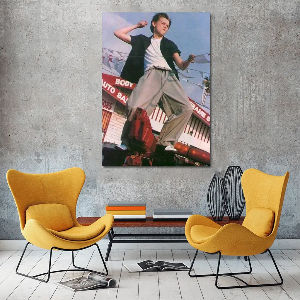 Young Man Posing Outdoors Auto Shop Background – Wall Art