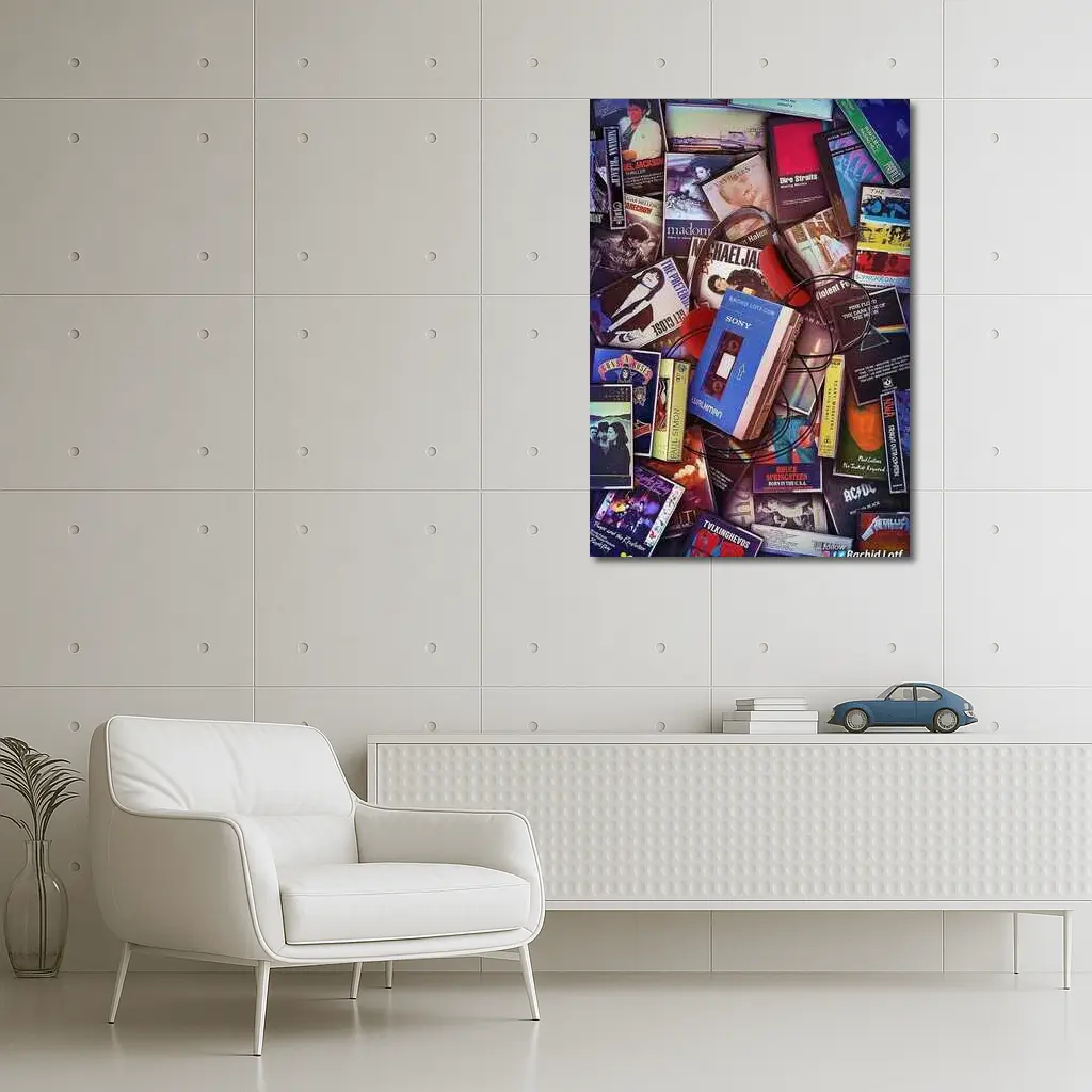 Retro Cassette Tapes Iconic Album Covers Collage – Wall Art