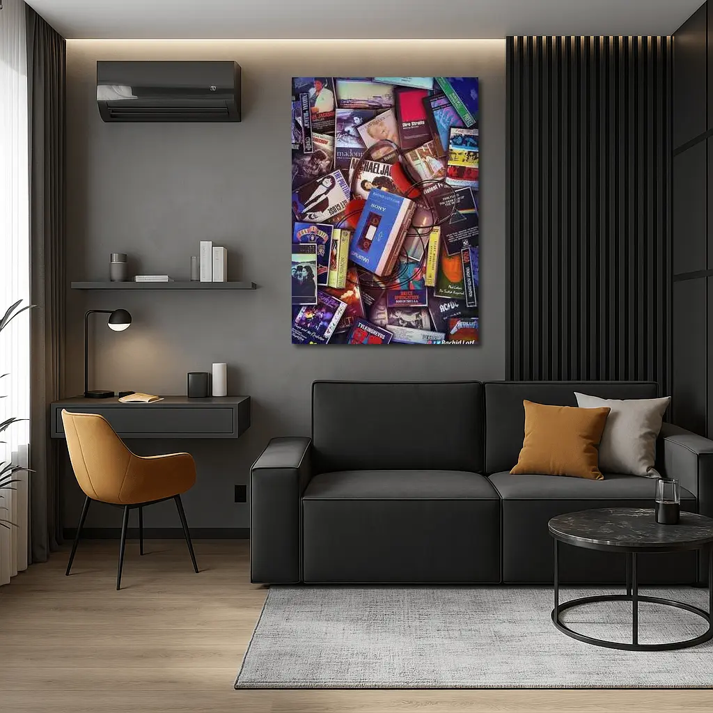Retro Cassette Tapes Iconic Album Covers Collage – Wall Art