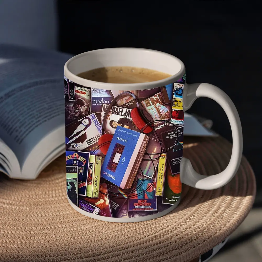 Retro Cassette Tapes Iconic Album Covers Collage – Mugs