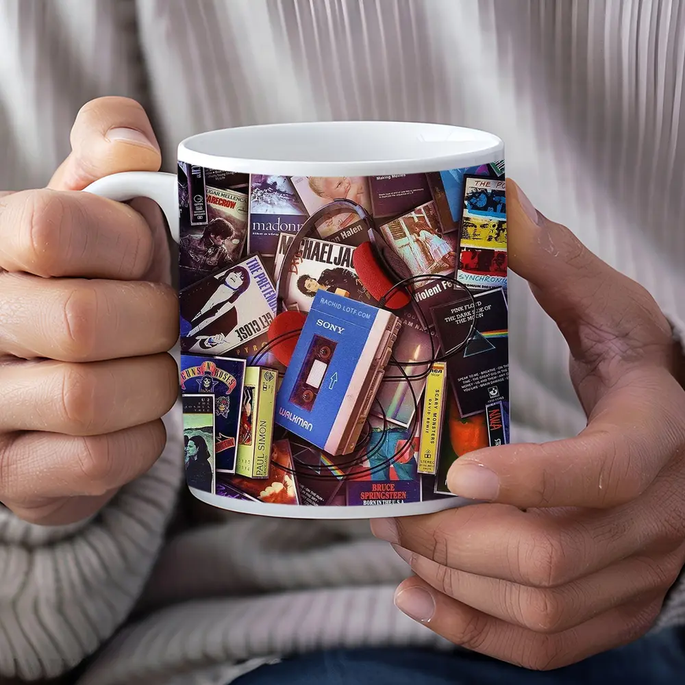 Retro Cassette Tapes Iconic Album Covers Collage – Mugs