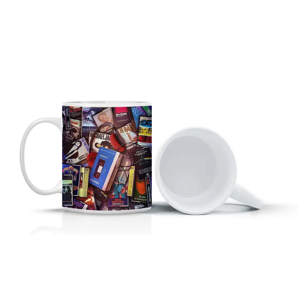 Retro Cassette Tapes Iconic Album Covers Collage – Mugs