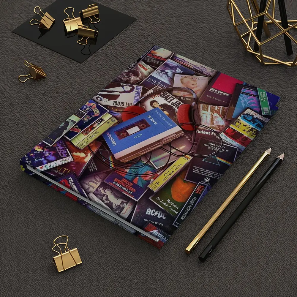 Retro Cassette Tapes Iconic Album Covers Collage – Notebooks