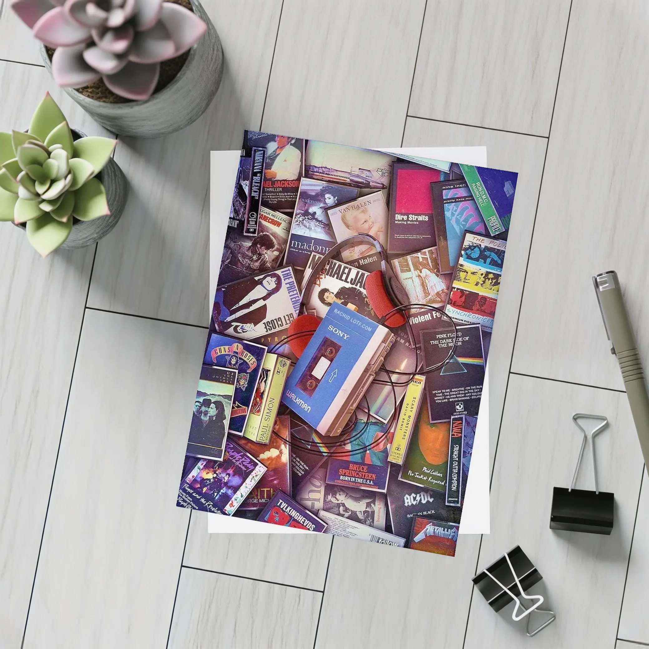 Retro Cassette Tapes Iconic Album Covers Collage – Postcards