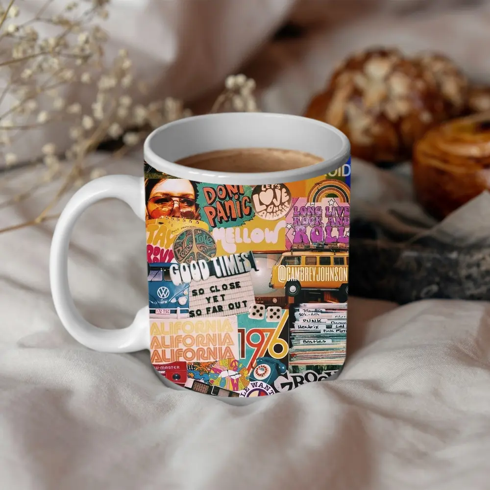 Retro Seventies Groovy Collage Wall Art – Mugs