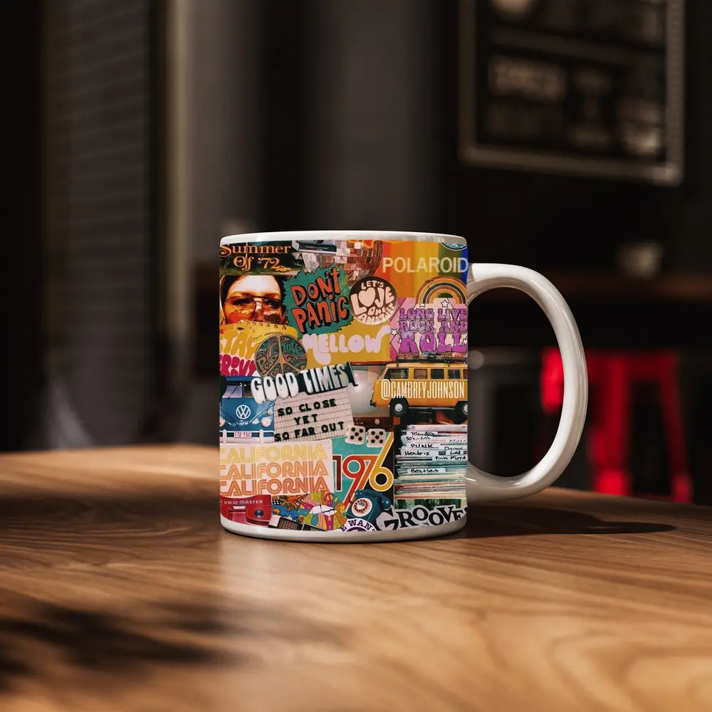 Retro Seventies Groovy Collage Wall Art – Mugs