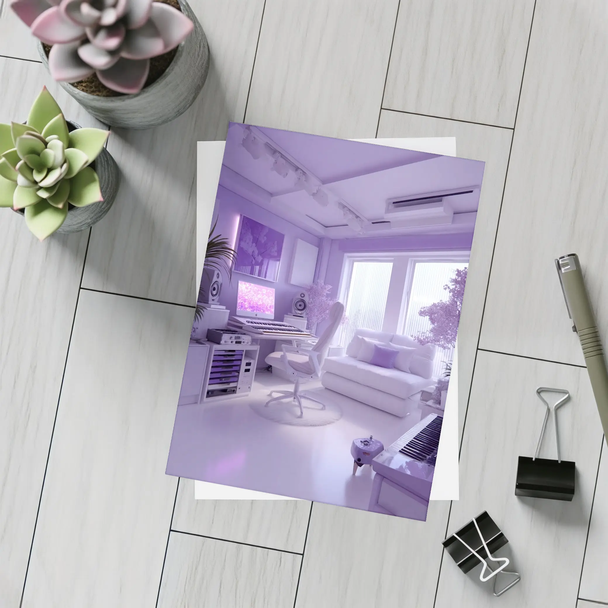 Purple Music Studio Room Interior Art – Postcards