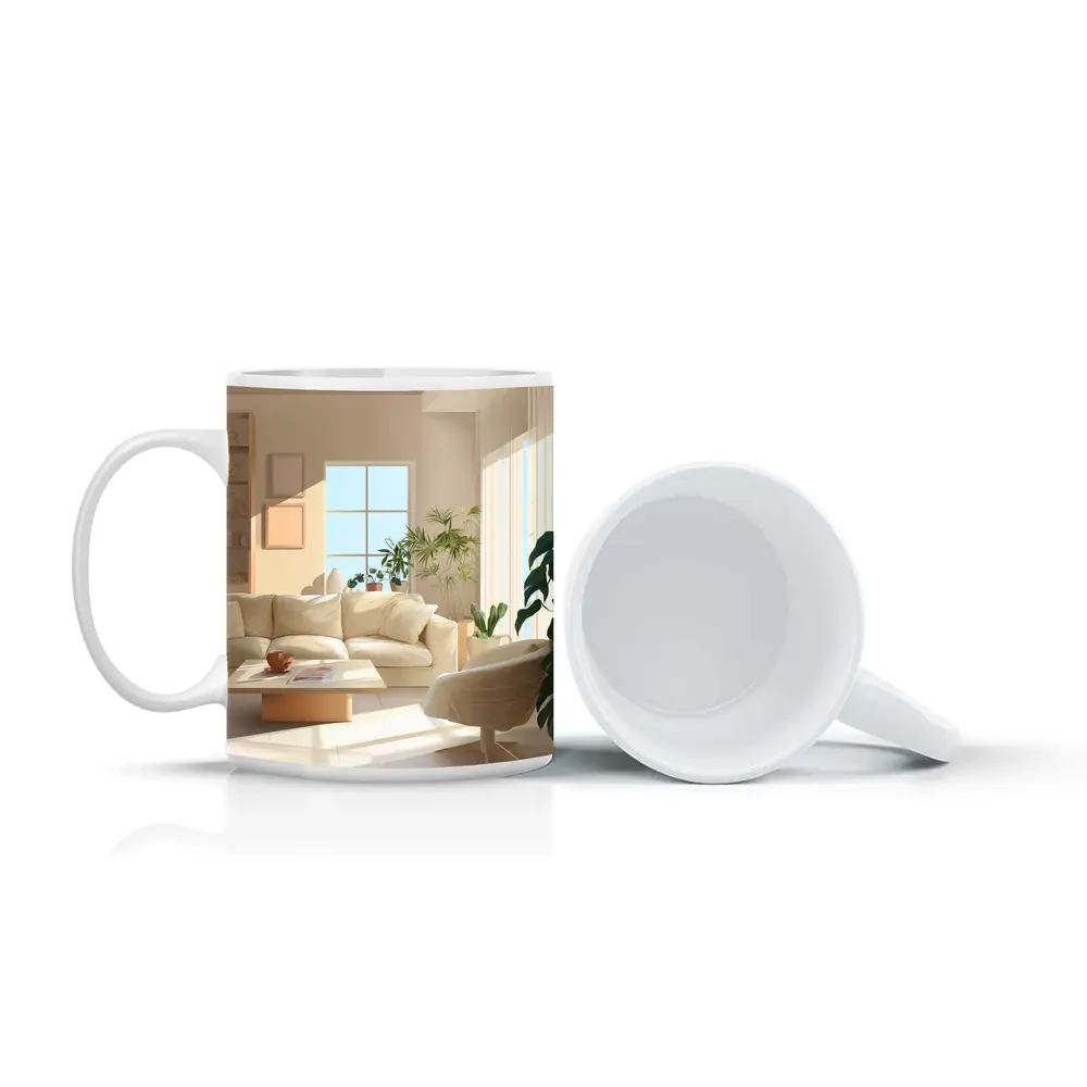 Bright Minimalist Living Room With Indoor Plants – Mugs