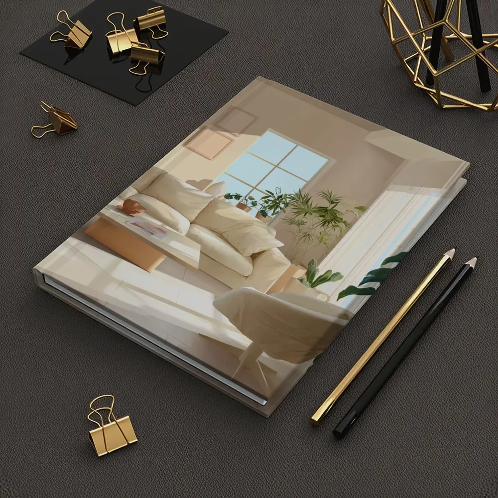 Bright Minimalist Living Room With Indoor Plants – Notebooks